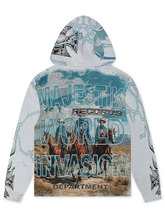 Majestik Mens Invasion Tapestry Hoodie - Blue