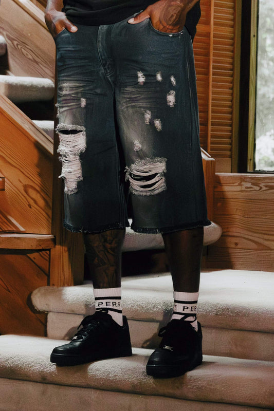 Distressed effect short denim
