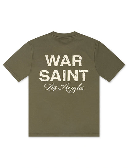 Warsaint LA Script Tee - Army/Cream