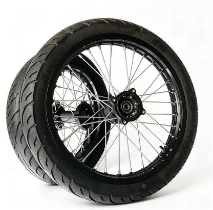 Chrome & Black 17/14 Supermoto Wheelsets - Strike/Yozma/Tuttio/Valintsu