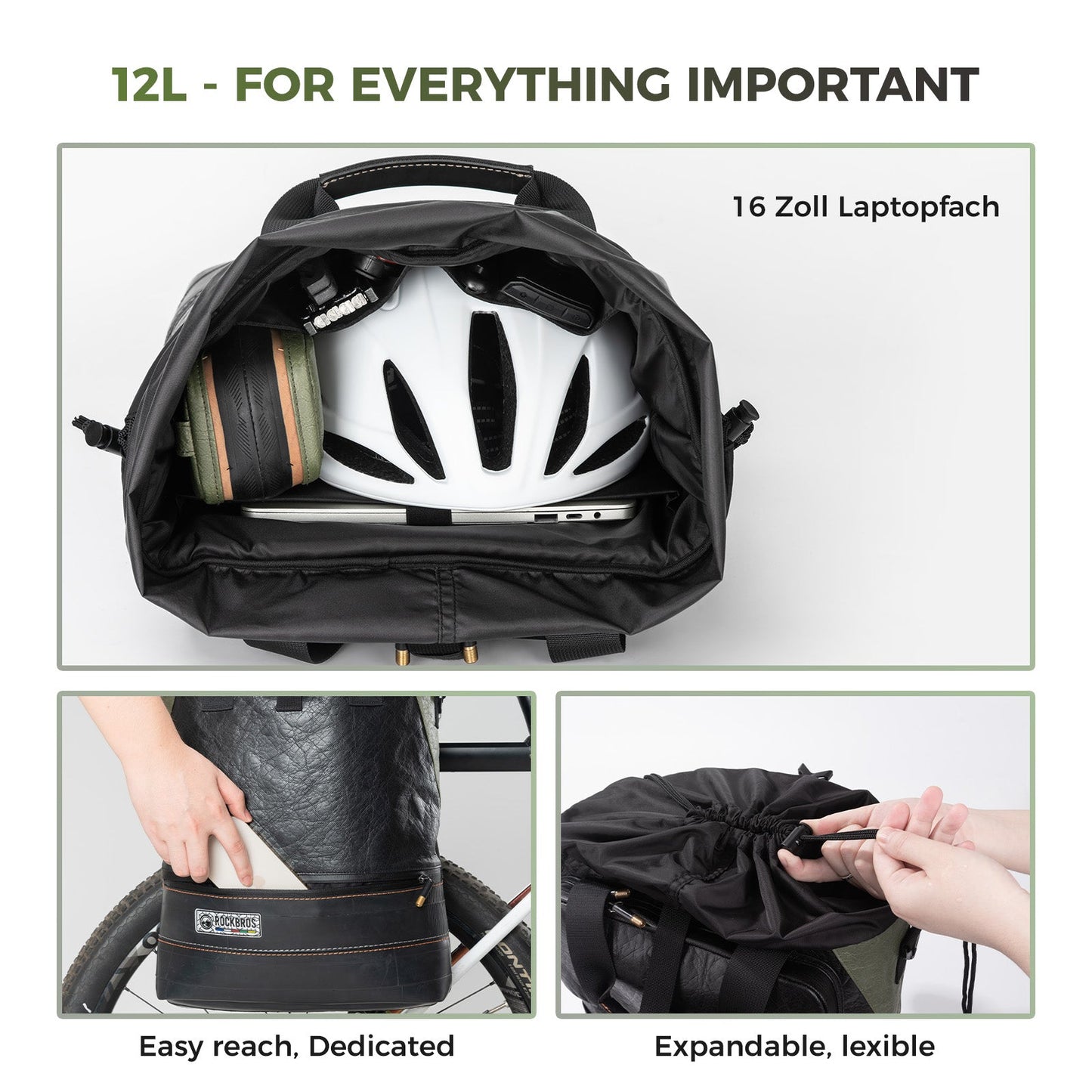ROAD TO SKY Recycled Tire Bike Panniers - 12L