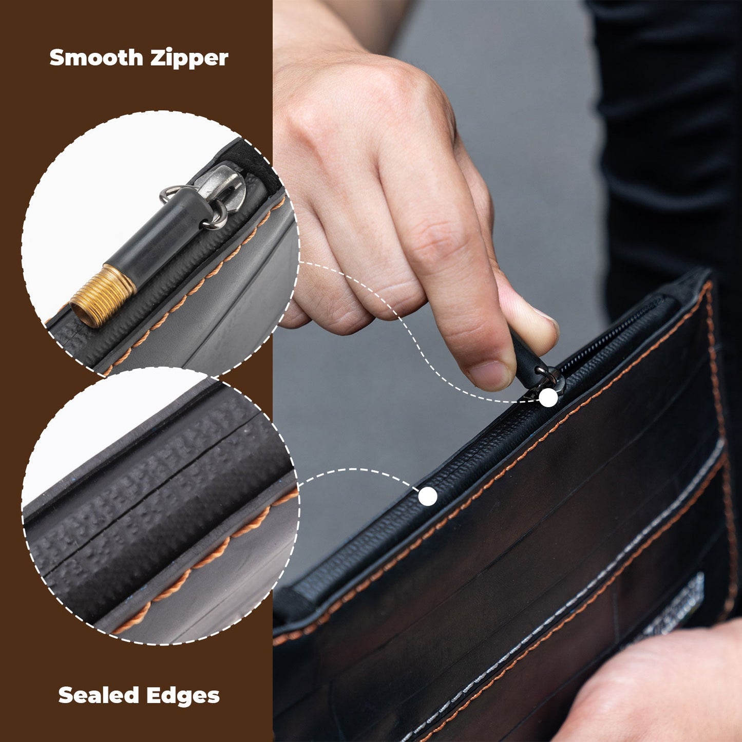 ROAD TO SKY Recycled Tire Bike Wallet - 0.7L